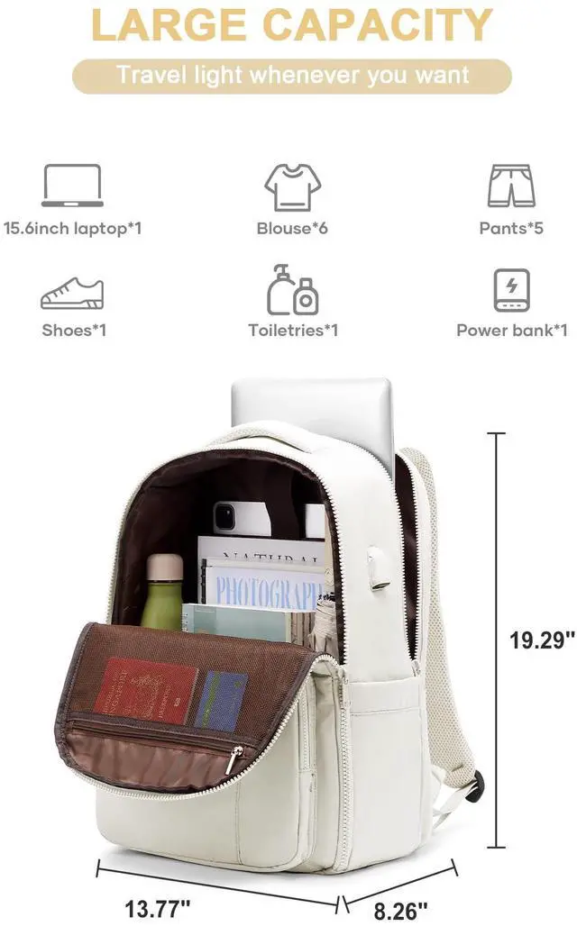 Alt view image 2 of 5 - CADOLIM Travel Laptop Backpack For Women Carry On Backpack Airline Approved Computer Work Backpacks For Men Mochila De Viaje Personal Item Travel Bag Beige