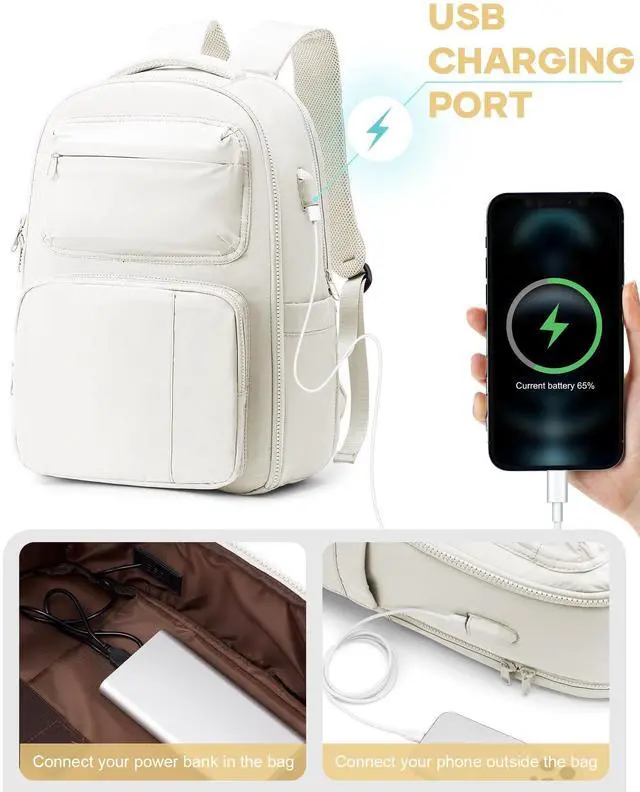 Alt view image 3 of 5 - CADOLIM Travel Laptop Backpack For Women Carry On Backpack Airline Approved Computer Work Backpacks For Men Mochila De Viaje Personal Item Travel Bag Beige