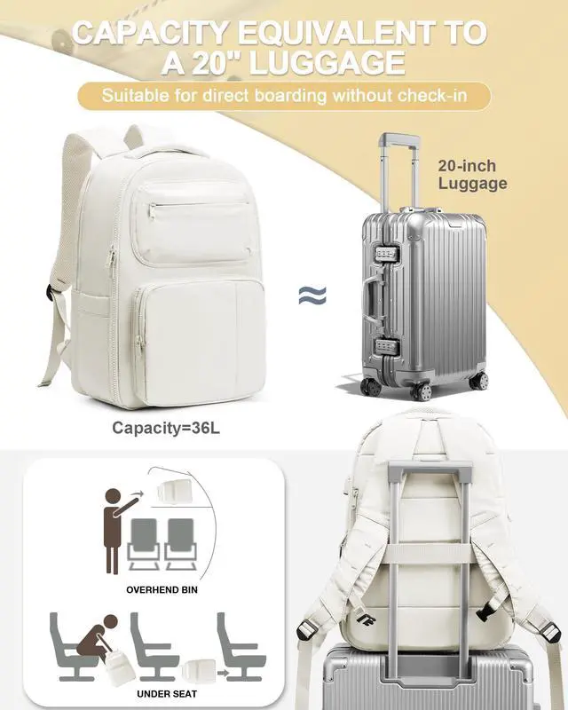 Alt view image 5 of 5 - CADOLIM Travel Laptop Backpack For Women Carry On Backpack Airline Approved Computer Work Backpacks For Men Mochila De Viaje Personal Item Travel Bag Beige