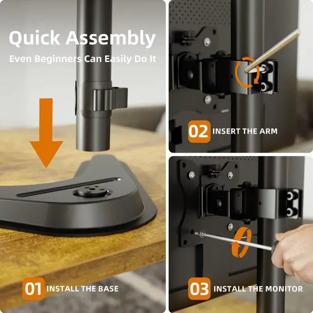 Alt view image 2 of 5 - Claiks Monitor Mount, Ergonomic Adjustable Monitor Stand for Max 32 inch Screens, Adjustable Stand up to 20 lbs, VESA Mounting Holes 75&100mm, Black