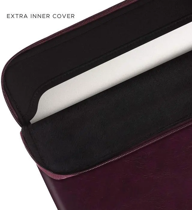 Alt view image 4 of 5 - Comfyable Slim Protective Laptop Sleeve Compatible with 13/13.3/14 Inch MacBook Air & MacBook Pro, Mac Travel Case, Laptop Pouch, Slim PU Leather Cover M4/M3/M2/M1 2025-2021, Berry Brown