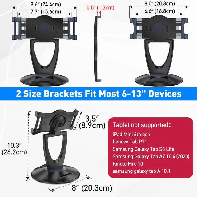 Alt view image 5 of 5 - DeskLogics iPad Tablet Stand Holder for Desk - 6 inch to 13 inch - Stable, Adjustable - 360deg Swivel Angle Pen Phone iPad Stand for Store, Retail Kiosk, Reception, Home Office, Gift Ideas - Black