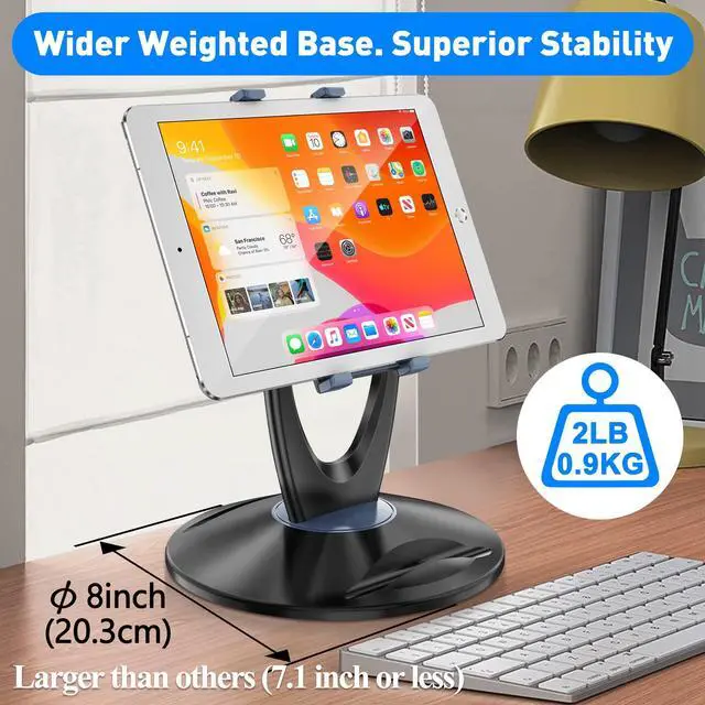 Alt view image 2 of 5 - DeskLogics iPad Tablet Stand Holder for Desk - 6 inch to 13 inch - Stable, Adjustable - 360deg Swivel Angle Pen Phone iPad Stand for Store, Retail Kiosk, Reception, Home Office, Gift Ideas - Black