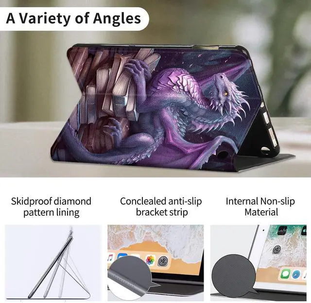 Alt view image 3 of 5 - Case for  Fire HD 10 Tablet (9th/7th/5th Generation, 2019/2017/2015 Release) 10.1", Slim PU Leather Adjustable Stand Cover with Smart Sleep/Wake for Fire HD 10 Tablet Case, Book Purple Dragon