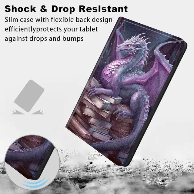 Alt view image 5 of 5 - Case for  Fire HD 10 Tablet (9th/7th/5th Generation, 2019/2017/2015 Release) 10.1", Slim PU Leather Adjustable Stand Cover with Smart Sleep/Wake for Fire HD 10 Tablet Case, Book Purple Dragon