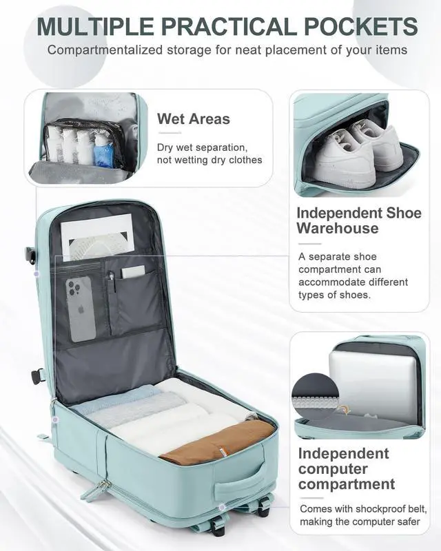 Alt view image 3 of 5 - coowoz Large Travel Backpack Carry On for Women Man Gym Backpacks with Laptop Compartment Mochila de Viaje Teacher Personal Item Backpack Rucksack Airplane Accessories Must Haves Blue