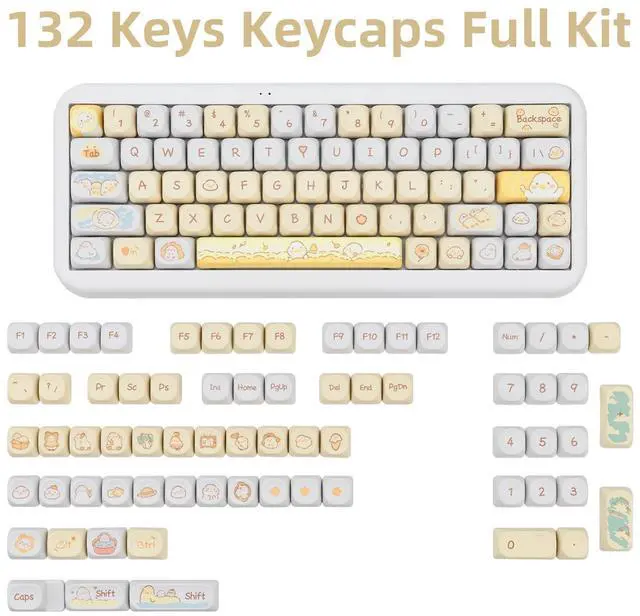 Alt view image 2 of 5 - COOMICKEY 132 Key PBT Keycap Set, MOA Profile Dye-Sub Cute Cartoon Theme Keycaps for 61/84/87/98/100/104 Cherry MX Gateron Kailh Cross Type Switch ANSI Mechanical Keyboard DIY(Yellow)