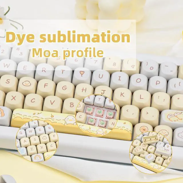 Alt view image 3 of 5 - COOMICKEY 132 Key PBT Keycap Set, MOA Profile Dye-Sub Cute Cartoon Theme Keycaps for 61/84/87/98/100/104 Cherry MX Gateron Kailh Cross Type Switch ANSI Mechanical Keyboard DIY(Yellow)