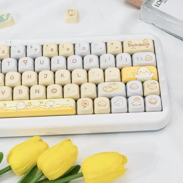Alt view image 4 of 5 - COOMICKEY 132 Key PBT Keycap Set, MOA Profile Dye-Sub Cute Cartoon Theme Keycaps for 61/84/87/98/100/104 Cherry MX Gateron Kailh Cross Type Switch ANSI Mechanical Keyboard DIY(Yellow)