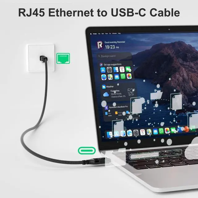 Alt view image 3 of 5 - USB C to Ethernet Cable 30 FT, USB Type C to RJ45 Nylon Braided Cord, Gigabit Directly Connected, USB-C to Network Internet Adapter, Compatible with MacBook Pro, iPad Pro, Smartphone, Laptop, PC