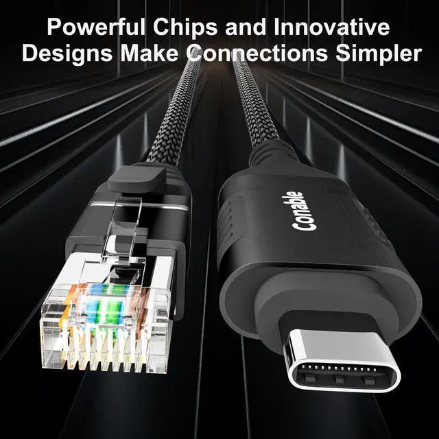 Alt view image 2 of 5 - USB C to Ethernet Cable 30 FT, USB Type C to RJ45 Nylon Braided Cord, Gigabit Directly Connected, USB-C to Network Internet Adapter, Compatible with MacBook Pro, iPad Pro, Smartphone, Laptop, PC