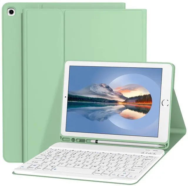 Main image of Divufus Keyboard Case for iPad 9th/8th/7th Generation 10.2 Inch [Magnetic Detachable Wireless Keyboard][Support 3 System] Flip Stand Case with Pencil Holder for iPad 10.2 2021/2020/2019, Matcha Green