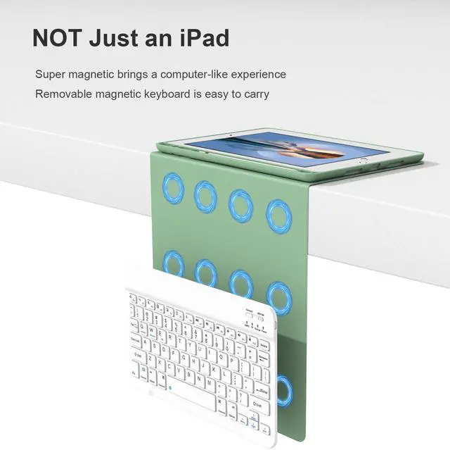 Alt view image 3 of 5 - Divufus Keyboard Case for iPad 9th/8th/7th Generation 10.2 Inch [Magnetic Detachable Wireless Keyboard][Support 3 System] Flip Stand Case with Pencil Holder for iPad 10.2 2021/2020/2019, Matcha Green