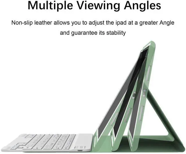 Alt view image 2 of 5 - Divufus Keyboard Case for iPad 9th/8th/7th Generation 10.2 Inch [Magnetic Detachable Wireless Keyboard][Support 3 System] Flip Stand Case with Pencil Holder for iPad 10.2 2021/2020/2019, Matcha Green