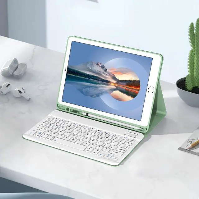 Alt view image 5 of 5 - Divufus Keyboard Case for iPad 9th/8th/7th Generation 10.2 Inch [Magnetic Detachable Wireless Keyboard][Support 3 System] Flip Stand Case with Pencil Holder for iPad 10.2 2021/2020/2019, Matcha Green