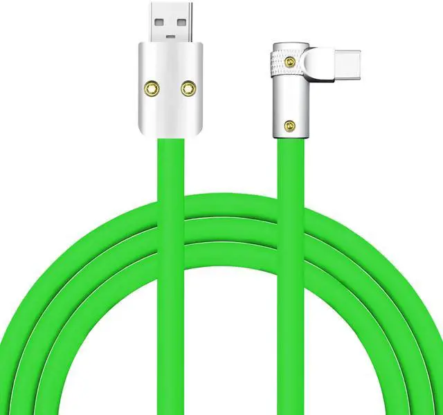 Main image of chubbycable FlexElbow Pro - 90 Degree Design 240W Fast Charge Cable Ultra-Thick Silicone Right Angle USB C Cable Phone Tablets Charging Cord, Green, USB-A to Type-C, 1.64FT