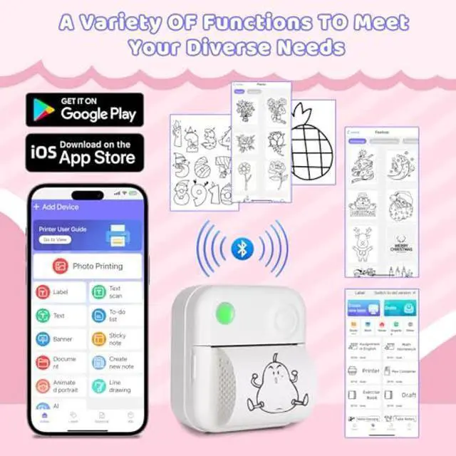 Alt view image 4 of 5 - DGXWLLW Bluetooth Thermal Label Printer with Tape, Wireless Mini Label Maker,Sticker Printer Machine for Phones, Mini Bluetooth Sticker Maker for Home, Kitchen, School, Office Organization, White
