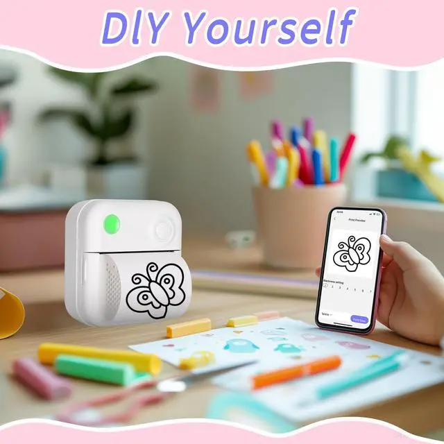 Alt view image 5 of 5 - DGXWLLW Bluetooth Thermal Label Printer with Tape, Wireless Mini Label Maker,Sticker Printer Machine for Phones, Mini Bluetooth Sticker Maker for Home, Kitchen, School, Office Organization, White