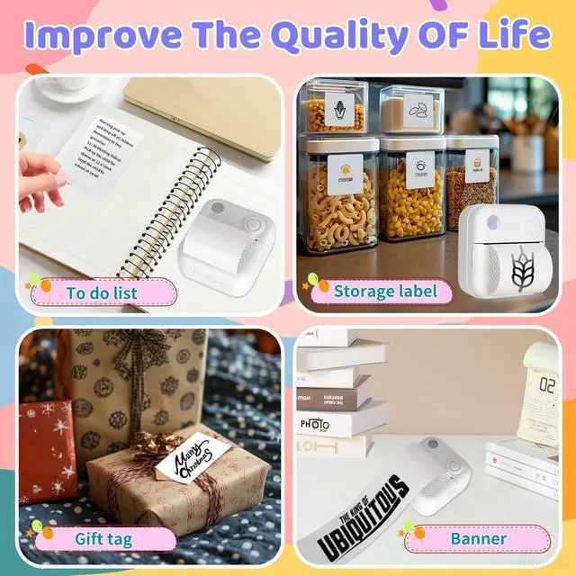 Alt view image 3 of 5 - DGXWLLW Bluetooth Thermal Label Printer with Tape, Wireless Mini Label Maker,Sticker Printer Machine for Phones, Mini Bluetooth Sticker Maker for Home, Kitchen, School, Office Organization, White