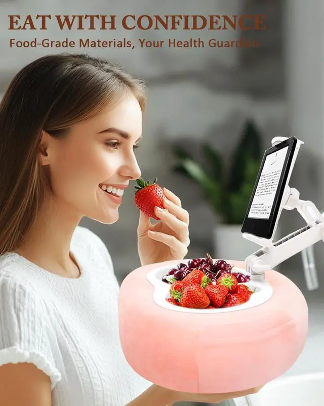 Alt view image 5 of 5 - DNIWS Adjustable Tablet Pillow Stand with 360deg Rotating Holder, Detachable Snack Tray & Storage Pockets, Soft Washable Velvet for 5-12.9 Inch Devices