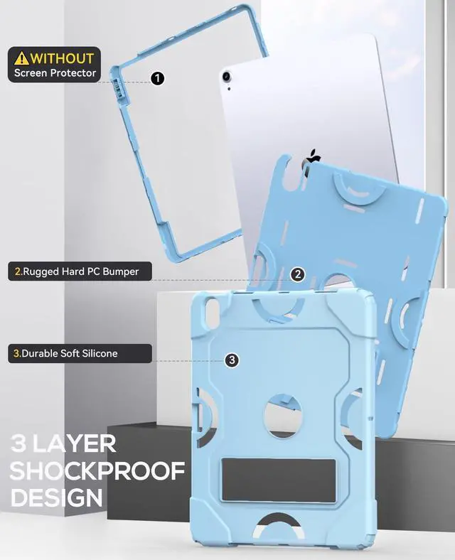 Alt view image 4 of 5 - Cantis Case for iPad Air 13 Inch (M3) 2025/ for iPad Air 13-inch (M2) 2024 with Pencil Holder, Heavy Duty Shockproof Case for i Pad Air 13" Supports Pencil Pro and Pencil (USB-C), Sky Blue