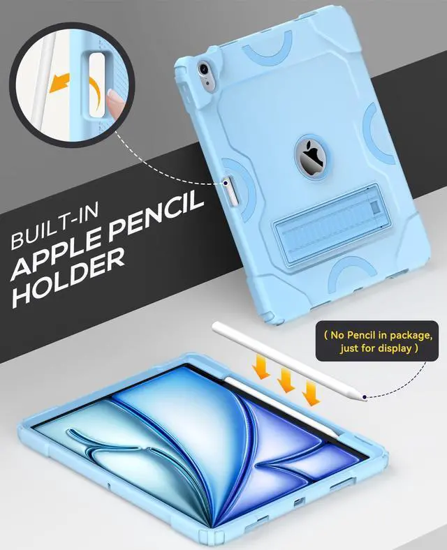 Alt view image 5 of 5 - Cantis Case for iPad Air 13 Inch (M3) 2025/ for iPad Air 13-inch (M2) 2024 with Pencil Holder, Heavy Duty Shockproof Case for i Pad Air 13" Supports Pencil Pro and Pencil (USB-C), Sky Blue