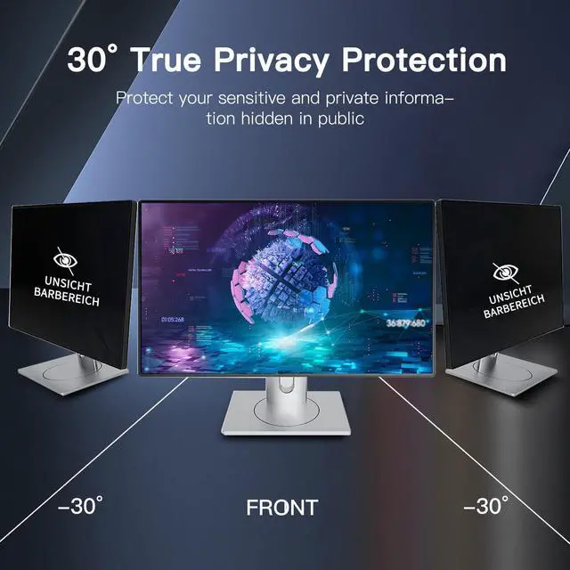 Alt view image 4 of 5 - 23 Inch Privacy Screen Filter Compatible with 16:9 Widescreen Display - Monitor, Desktop PC, Computer, Anti Spy/Easy Installation/Anti Glare/Blocking Blue Light