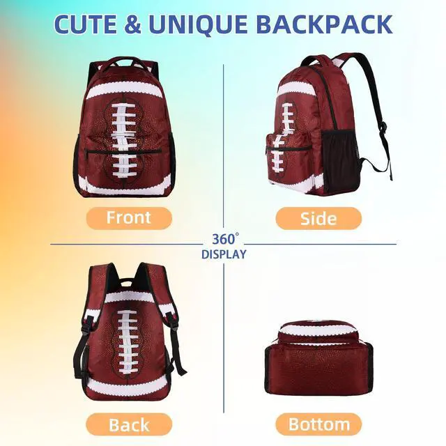 Alt view image 2 of 5 - Football Backpack for Boys, 17-inch Laptop Travel Laptop Daypack Football School Bag with Multiple Pockets for Girls