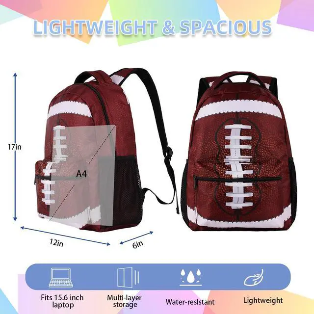 Alt view image 3 of 5 - Football Backpack for Boys, 17-inch Laptop Travel Laptop Daypack Football School Bag with Multiple Pockets for Girls