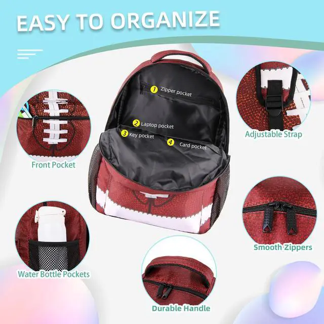 Alt view image 4 of 5 - Football Backpack for Boys, 17-inch Laptop Travel Laptop Daypack Football School Bag with Multiple Pockets for Girls