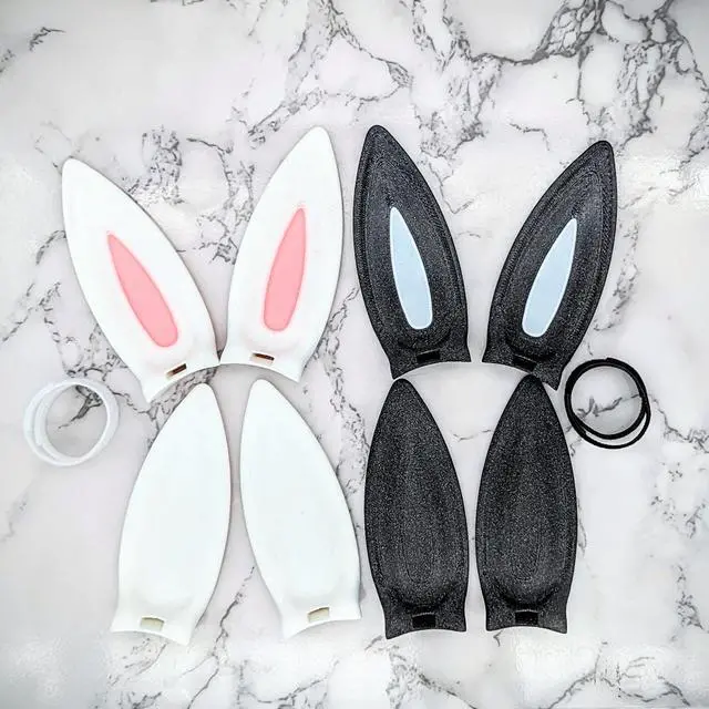 Alt view image 5 of 5 - Bunny Ears for Headphones - Adorable Bunny Headphones Attachment in Various Colors with Hidden Self Fastener - Bunny Ears for Gamers and Streamers (Set of 2) (White/Pink, Straight/Bent)