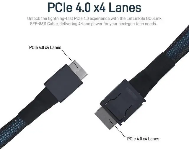 Alt view image 2 of 5 - LetLinkSo Oculink Cable PCIe 4.0 SFF-8611 4i Long Male Extension Cable for Oculink eGPU onexGPU Mini PC SSD, 6.6 feet (200 cm)