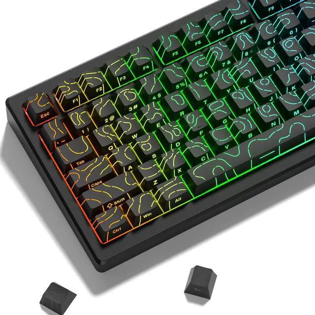 Main image of dagaladoo Black Topographic keycaps Line Backlit keycaps Shine Through Keyboard Keys Side Printed Key caps Cherry Profile keycap Set for 61/64/66/68/71/75/84/87 Mechanical Keyboards