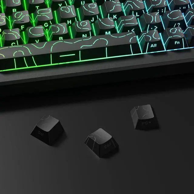 Alt view image 3 of 5 - dagaladoo Black Topographic keycaps Line Backlit keycaps Shine Through Keyboard Keys Side Printed Key caps Cherry Profile keycap Set for 61/64/66/68/71/75/84/87 Mechanical Keyboards