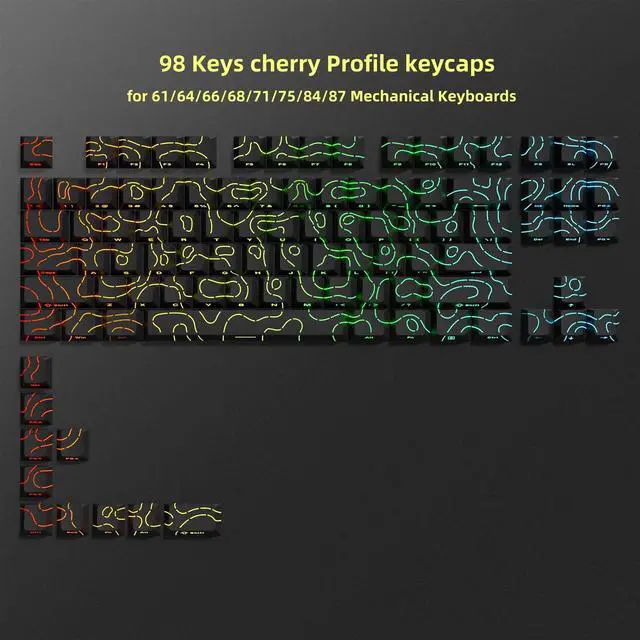 Alt view image 2 of 5 - dagaladoo Black Topographic keycaps Line Backlit keycaps Shine Through Keyboard Keys Side Printed Key caps Cherry Profile keycap Set for 61/64/66/68/71/75/84/87 Mechanical Keyboards