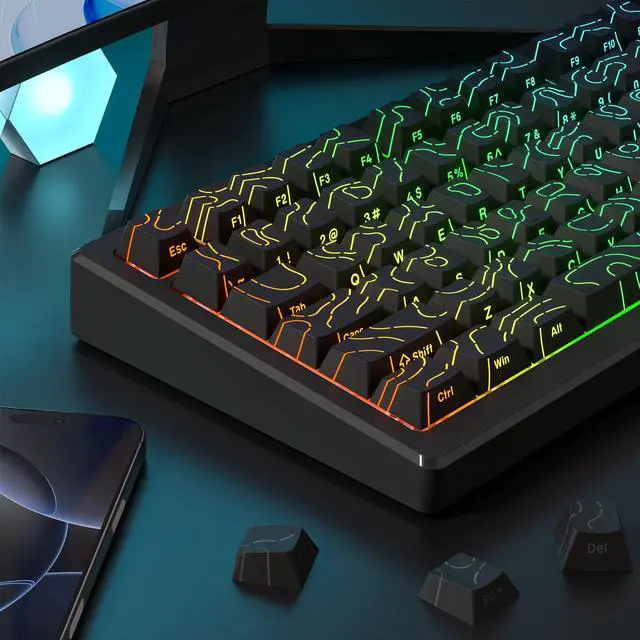 Alt view image 4 of 5 - dagaladoo Black Topographic keycaps Line Backlit keycaps Shine Through Keyboard Keys Side Printed Key caps Cherry Profile keycap Set for 61/64/66/68/71/75/84/87 Mechanical Keyboards