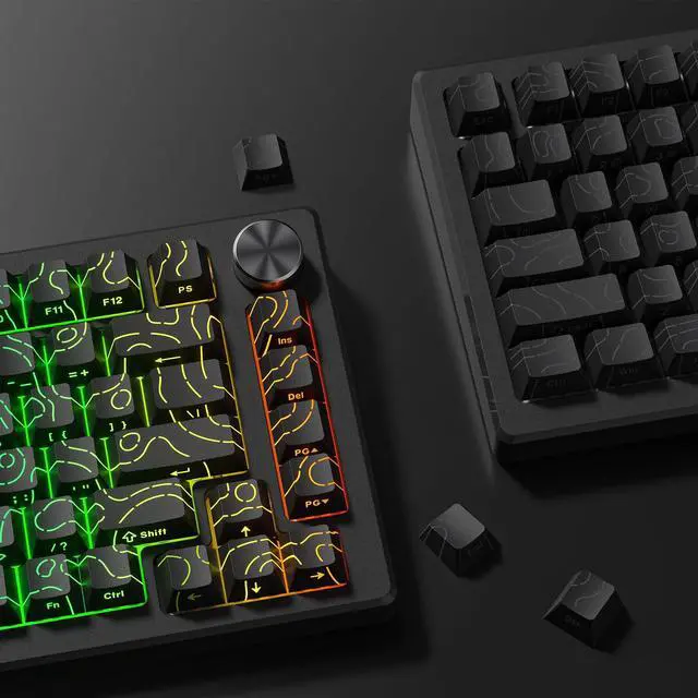 Alt view image 5 of 5 - dagaladoo Black Topographic keycaps Line Backlit keycaps Shine Through Keyboard Keys Side Printed Key caps Cherry Profile keycap Set for 61/64/66/68/71/75/84/87 Mechanical Keyboards