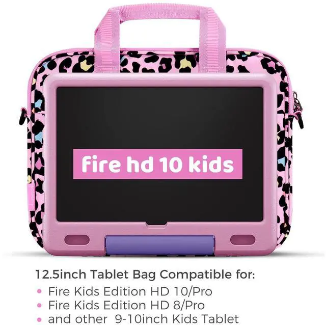Alt view image 3 of 5 - Choco Mocha Kids Tablet Sleeve Bag for Girls, 12.5 Inch Tablet Carrying Case for Fire 7 8 10 HD 8 10, Chromebook, Kindle Kids Edition, iPad, Leopard Pink