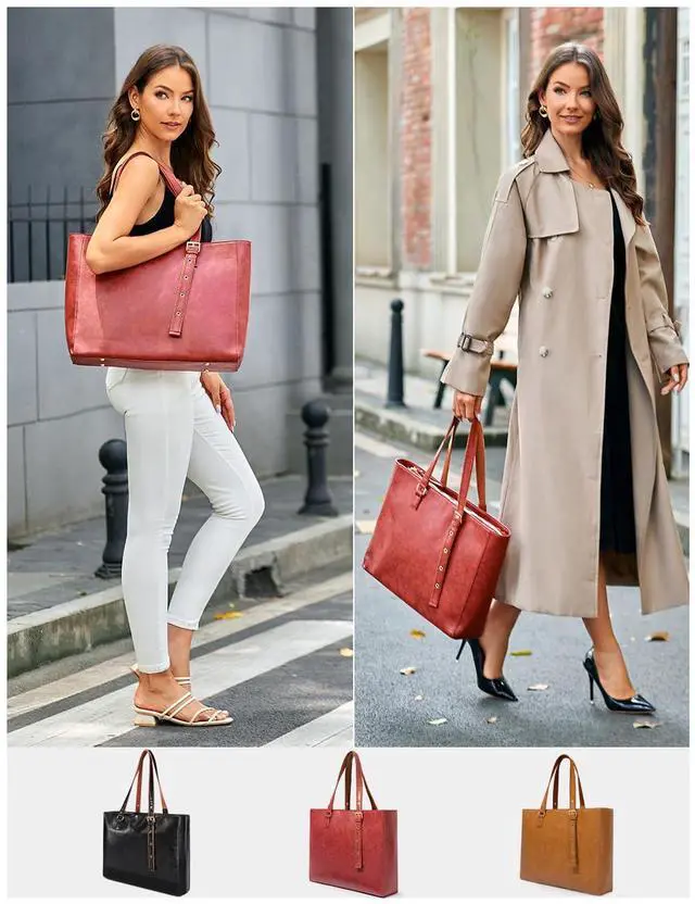 Alt view image 3 of 5 - Red Computer Tote for Women - 15.6 Inch Laptop Work Bag