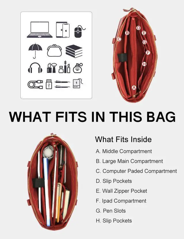 Alt view image 4 of 5 - Red Computer Tote for Women - 15.6 Inch Laptop Work Bag