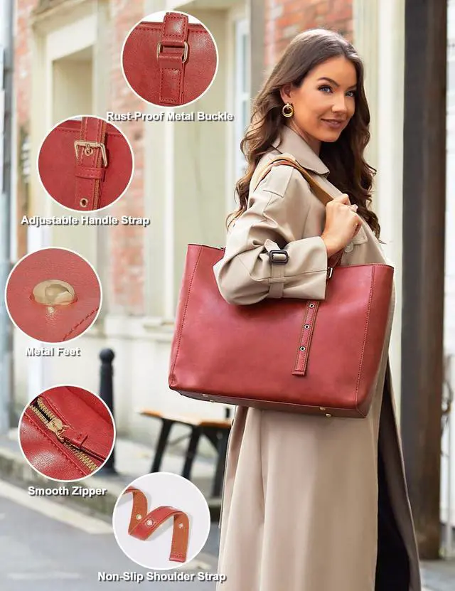 Alt view image 5 of 5 - Red Computer Tote for Women - 15.6 Inch Laptop Work Bag