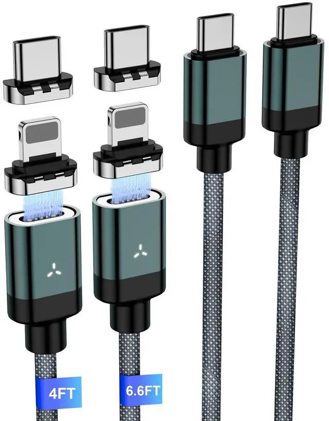 Alt view image 2 of 5 - 100W 2 in 1 Magnetic Charging Cable, USB C to USB C Cable [2-Pack, 4/6.6FT], Magnetic Connector Tips Head (4 Pack)