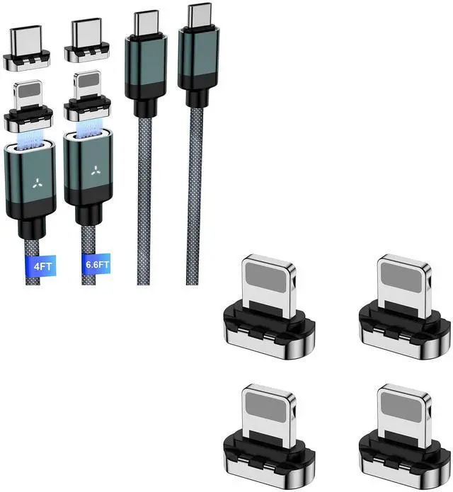 Main image of 100W 2 in 1 Magnetic Charging Cable, USB C to USB C Cable [2-Pack, 4/6.6FT], Magnetic Connector Tips Head (4 Pack)