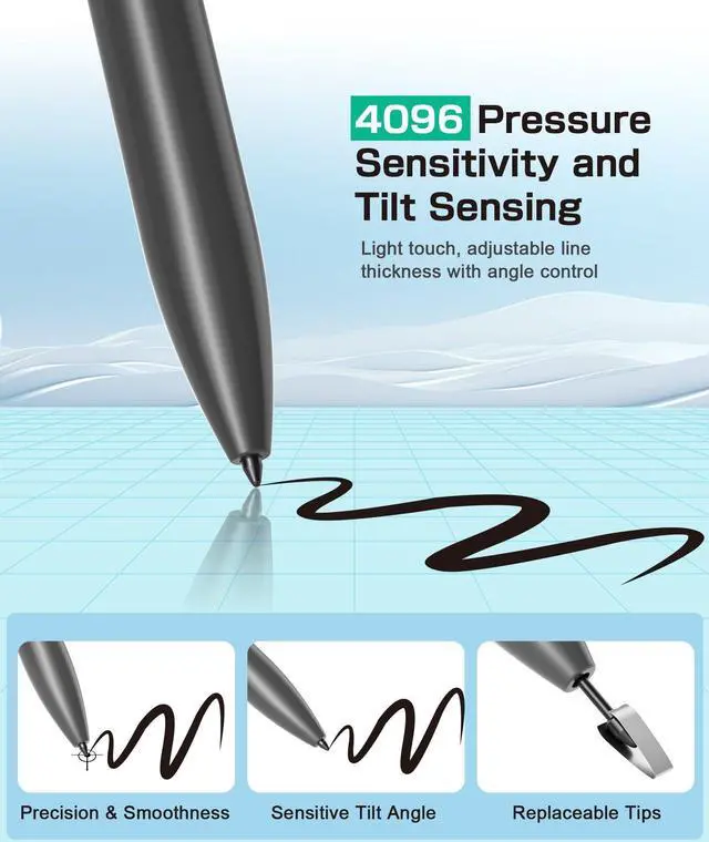 Alt view image 3 of 5 - EMR Stylus Compatible with Remarkable 2, Replacement Digital Pen with Eraser, 4096 Pressure Levels, Palm Rejection, Tilt Support-5 Pen Tips(Gray)