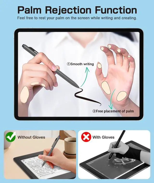 Alt view image 4 of 5 - EMR Stylus Compatible with Remarkable 2, Replacement Digital Pen with Eraser, 4096 Pressure Levels, Palm Rejection, Tilt Support-5 Pen Tips(Gray)