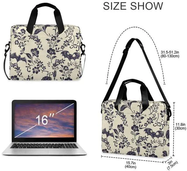 Alt view image 3 of 5 - Goth Bat Flower Laptop Case 15.6 inch Computer Bag Waterproof Laptop Briefcase Laptop Bag for Women & Men