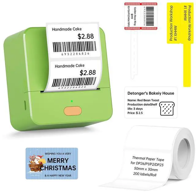 Main image of DETONGER Label Maker Machine with Tape P1 2 Inch Thermal Portable Bluetooth Shipping Label Printer Sticker Maker Labeling Machine Home Office School Business Use Rechargeable Battery Included Green