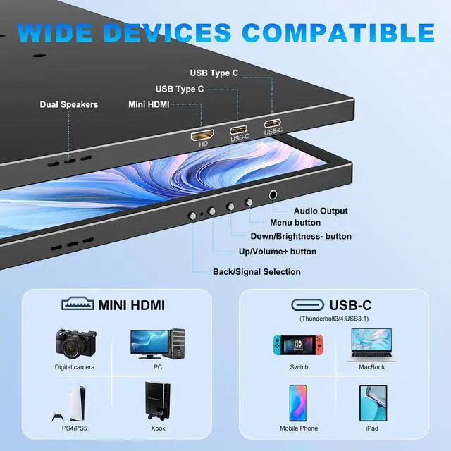 Alt view image 5 of 5 - COOLHOOD 18.5 Inch Large Portable Monitor for Laptop, 1080P FHD 120Hz 125% sRGB USB-C HDMI Travel Monitor for Laptop Mac PC Xbox PS4/5 Switch, Portable Screen with Smart Cover, VESA Compatible