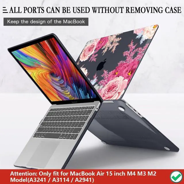 Alt view image 5 of 5 - CISSOOK Floral Case Cover for MacBook Air 15 Inch 2023 2024 2025 Release A2941 A3114 A3241, Plastic Hard Shell Case with Keyboard Cover USB Adapter for MacBook Air 15" M2 M3 M4, Gorgeous Flowers