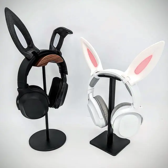 Alt view image 2 of 5 - Bunny Ears for Headphones - Adorable Bunny Headphones Attachment in Various Colors with Hidden Self Fastener - Bunny Ears for Gamers and Streamers (Set of 2) (White/Pink, Straight/Bent)
